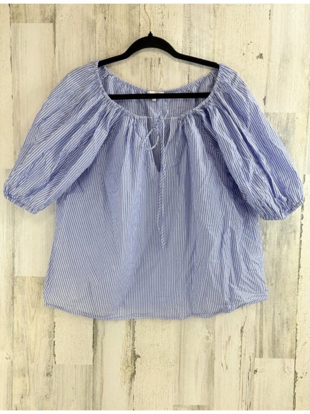 Ann Mashburn Sz M Peasant Blouse Rosalina Blue Stripe
